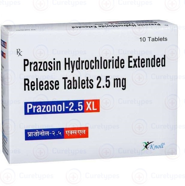 Minipress tablets containing prazosin, used for treating high blood pressure and PTSD-related symptoms.