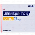 Oseltamivir capsules for treating and preventing influenza, highlighting the active substance oseltamivir phosphate.