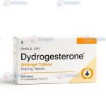 Image of dydrogesterone tablets, a hormone treatment for menstrual disorders and pregnancy support.